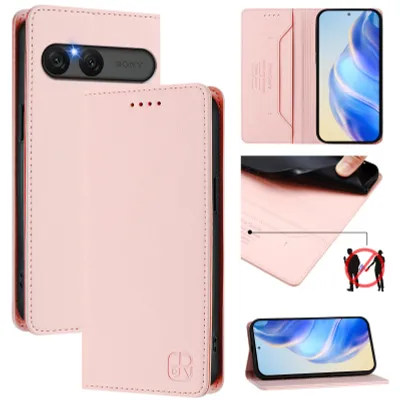 Image de Étui en cuir pour Sony Xperia 10 VII, étui à rabat avec fentes pour cartes, portefeuille et support Rose