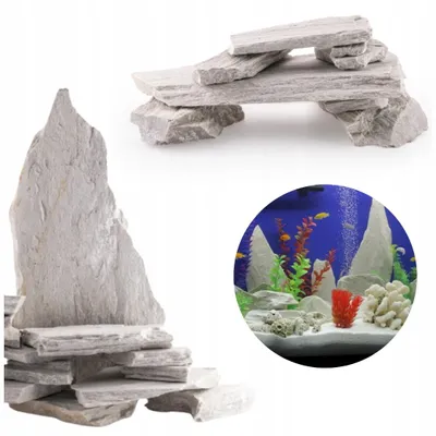 Produktbild von Aquarium Steine Weißer Schiefer 24 kg, Naturstein Deko für Aquarium, geeignet für Aquascaping und den Bau von Höhlen