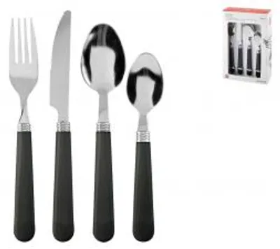 Produktbild von Besteckset für 24 Personen, aus Edelstahl mit schwarzem Kunststoffgriff