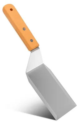 Produktbild von Edelstahlspatel mit Holzgriff, 28 x 7 cm, hitzebeständiger Küchenschaber, Gemüseschaufel, robuster Metallspatel zum Grillen, für Hamburger, zum Braten und für allgemeine Anwendungen in der Küche, silberfarben.