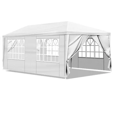 Produktbild von LEADZM 3 x 6 m Garten Pavillon mit 6 Seitenteilen zwei Türen wasserdichtes Zelt mit Spiralschläuchen, weiß, KI-generiertes Bild
