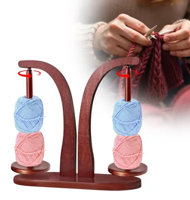 Produktbild von Rotierender Magnetischer Wollhalter Holz, Drehbarer Garnballhalter Wollabwickler Magnetisch Doppelständer Für Handarbeiten Und Stricken