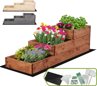 Produktbild von MODO24 Hochbeet Holz, Pflanzkasten, Massivholz, Kiefer, Kräuterbeet, Blumenkasten, Garten, Terrasse, 27x30x93 cm, Braun, ZP07