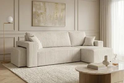 Produktbild von Kaiser Möbel Ecksofa mit Schlaffunktion und Pouf, Cordstoff Tilia, Ecru, Rechts, BEST L mit Pouf