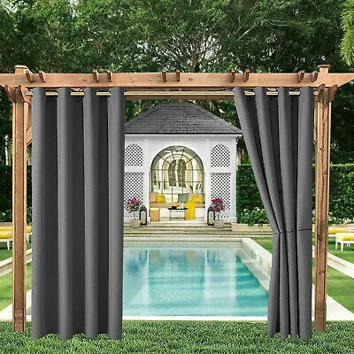 Produktbild von 2er-Set Outdoor Vorhang Gardinen Verdunkelungsvorhang Blickdicht, Garten Patio Balkon Wasserdicht Sonnenschutz & Sichtschutz Outdoorvorhäng (132*213cm, Dunkelgrau)