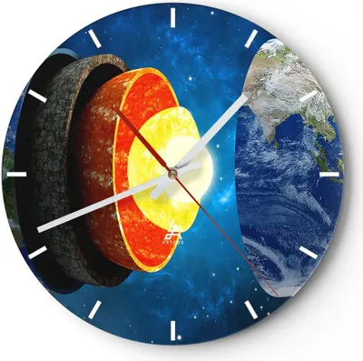 Produktbild von Wanduhr - Rund - Glasuhr - Erde Schichten Universum Kern - 30x30cm - Schleichendes Uhrwerk - Lautlos - zum Aufhängen bereit - Dekoration Modern - Wanddekoration aus Glas - C3AR30x30-2948