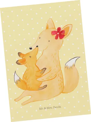 Produktbild von Mr. & Mrs. Panda Ansichtskarte Fuchs Mama - Gelb Pastell - Geschenk, Kunstkarten, Mutter, Tochter, Grußkarte, Schoß, Ansichtskarten, Postkarten, Postkarte, Muttertag