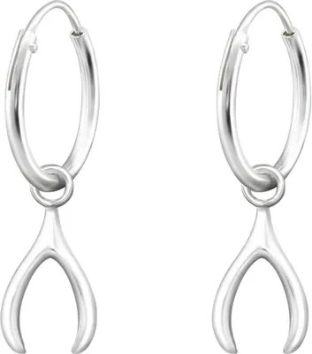 Produktbild von Creolen Ohrringe 925 Sterling Silber mit Wunschknochen