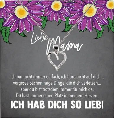 Produktbild von 22Feels Echt Silber Halskette - Mama Geschenk Mutter Frauen Schmuck Set Muttertag Geburtstag Weihnachten - Herz Anhänger, Karte