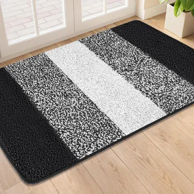 Image de Paillasson anti-saleté pour porte d'entrée, noir, 50x80 cm, en microfibre