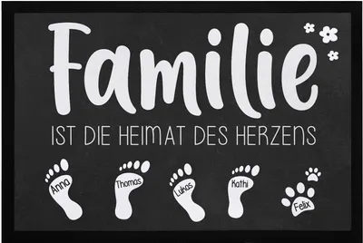 Produktbild von Fußmatte Fußabdruck mit Namen und Spruch personalisiert inkl. Katze Hund rutschfest & waschbar SpecialMe® weiß 60x40cm