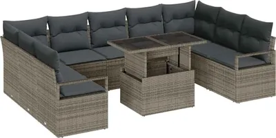 Imagen del producto de vidaXL Juego de sofás de jardín, 10 piezas, color gris, tejido de ratán sintético