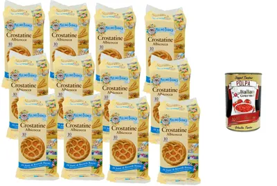 Produktbild von Mulino Bianco Crostatine Albicocca, italienische Aprikosen-Törtchen aus Mürbeteig, 12 x 400 g (120 einzeln verpackte Snacks) ohne Palmöl + Italian Gourmet polpa