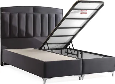 Produktbild von Modernes graues Bett mit Matratze aus Textil und Holz