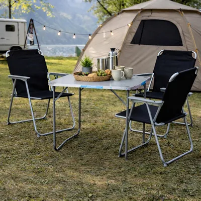 XL 4-teiliges Campingmöbel Set Alu mit Tragegriff Camping 80x60x68cm Schwarz