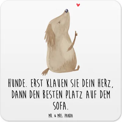 Produktbild von Mr. & Mrs. Panda Tassenuntersetzer Hund Liebe 6er Set - Weiß - Geschenk, Herz, Hunde, Untersetzer für Gläser, Sprüche, Glas-Untersetzer, Tischuntersetzer, Coaster