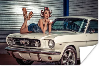 Produktbild von MuchoWow® Poster Mustang - Auto - Oldtimer - Frau 120x80 cm - Bilder