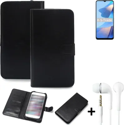 Produktbild von K-S-Trade Wallet Case Handyhülle kompatibel mit Oppo A16s Schutzhülle Flip cover Flipstyle Tasche Hülle Flipcover Slim Bumper schwarz + in ear