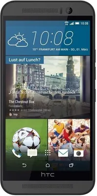 A smartphone displaying a variety of widgets and app icons, including weather, time, news, a restaurant recommendation, a soccer ball, and a group of people.