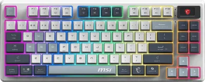 A top-down view of an MSI gaming keyboard.