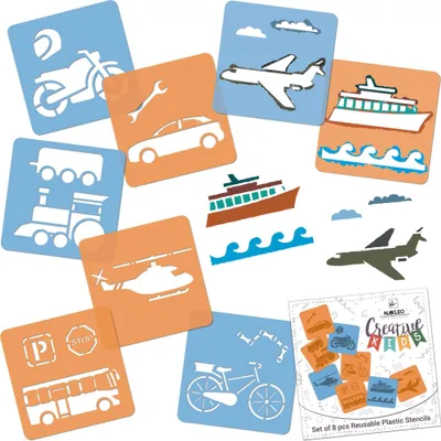 Produktbild von Schablonen Malen für Kinder, 8 Stück Set 15x15 cm Transport Autos, Kinder Kreatives Zeichenschablonen, Kunststoff Wiederverwendbar Malschablone