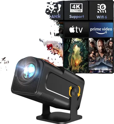 Zdjęcie produktu dla Mini projektor, natywna rozdzielczość 1080P, jasność 11000 lumenów, kąt projekcji 180°, zgodność z HDMI i USB, odległość projekcji 1,05-3,15 m