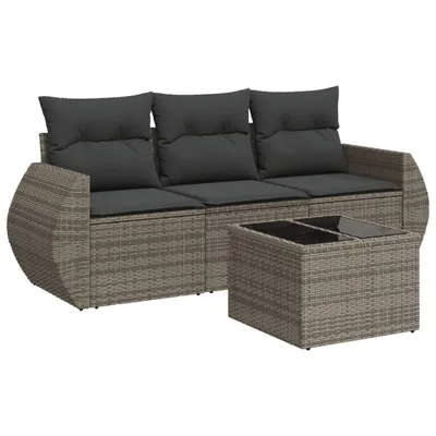 Produktbild von 4-tlg. Garten-Sofagarnitur mit Kissen Grau Poly Rattan
