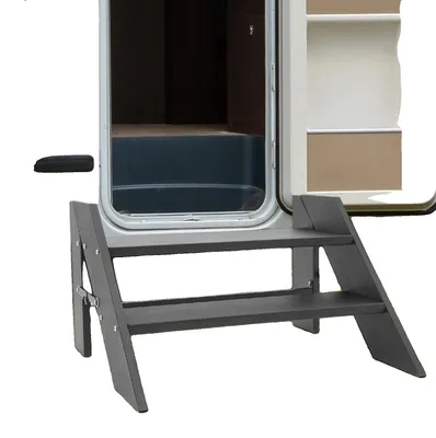 Zdjęcie produktu dla Drzewienna drabina dwustopniowa, wykonana ze stali węglowej, maksymalne obciążenie 150 kg, całkowite wymiary 68,5*66*42 cm, szerokość stopni 28 cm/20 cm, wymaga montażu
