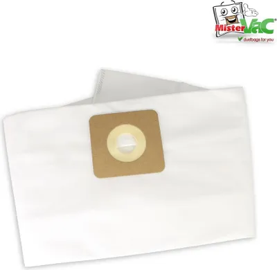 A close-up shot of two white vacuum cleaner bags, one on top of the other, with a brown cardboard collar and a yellow plastic ring on the top bag.