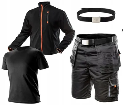 Produktbild von NEO TOOLS Herren Satz Kurze Arbeitshose + Fleece-Arbeitsjacke und T-Shirt, Hosengürtel Gr. S