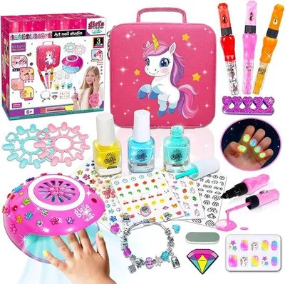 Productafbeelding van Nail salon voor kinderen - 3-in-1 nagellak set - inclusief nageldroger - creatief nagelontwerp voor meisjes