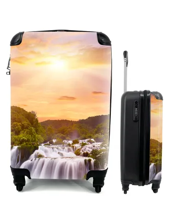 Produktbild von MuchoWow® Koffer Handgepäck Trolley Rollkoffer Kleine Reisekoffer mit 4 Rollen - Wasserfall - Landschaft - Sonne - Wolken - Sonnenuntergang - Cabin Size < 55x40x23 cm & 55x40x20 cm - Fotokoffer - Kabinenkoffer - Boardgepäck - Reise-Box - Reisekoffer - Reisegepäck - Koffer mit Bild - Trolley für Kinder