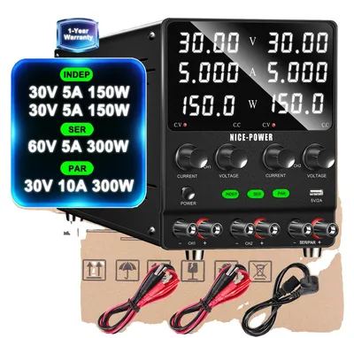 Obrázek produktu pro Laboratorní napájecí zdroj DC, dvoukanálový, s nastavitelným napětím a proudem, 30 V/5 A, 60 V/5 A, 30 V/10 A