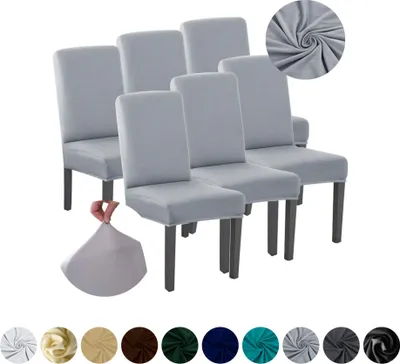 Produktbild von MEBLE ODNOWA, Stuhlhusse, Stuhlbezug, Standardgröße, Glat, Hellgrau, 6er, elastisch, Stuhlbezüge, Stuhlhussen, maschinenwaschbar, stretch hülle, möbelschoner