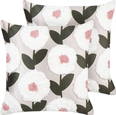 Produktbild von BELIANI Dekokissen 2er Set Rosa Baumwollbezug mit Füllung Reißverschluss Quadratisch 45x45 cm Blumenmuster Modern Sofakissen Wohnzimmer Schlafzimmer