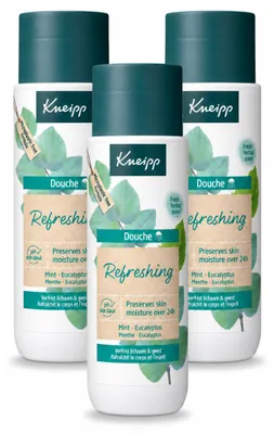 Imagen del producto de 3 unidades de gel de ducha Kneipp, refrescante, con menta y eucalipto, 200 ml cada uno. Paquete económico