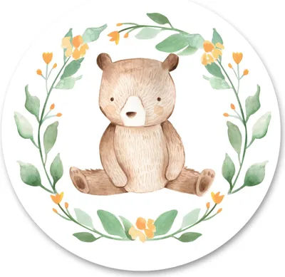 Produktbild von Sticker KREIS für Kinder Aquarell BÄRCHEN Blätter Blumen Fabel Wanddeko Wandtattoo Aufkleber 100 cm x 100 cm