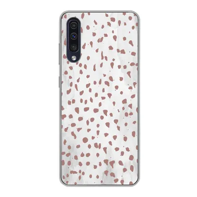 Produktbild von MuchoWow® Handyhülle Schutzhülle Hülle für Samsung Galaxy A30s Polka dots - Braun - Weiß Silikon Softcase Handy Hülle - Karteninhaber
