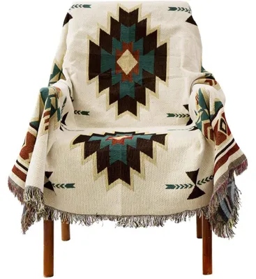 Produktbild von Boho Decke mit Fransen, 130x180cm Decke, Geometrisch Gestrickte Decke aus Baumwolle Polyester, Für Sofa Bett Terrasse Deko