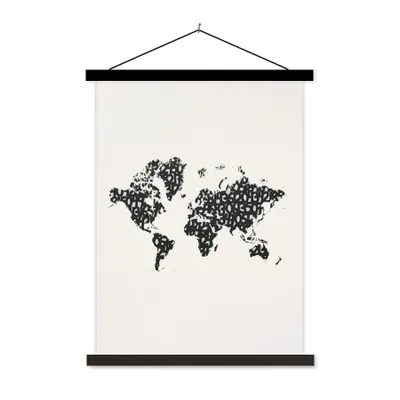 Obrázek produktu pro MuchoWow® Textilní plakát - Mapa světa - Postava - černá - 120x160cm - S černými lamelami