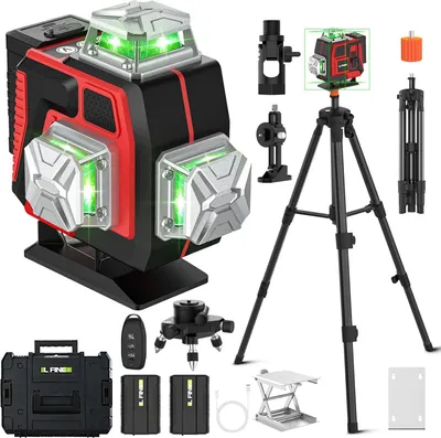 Obrázok produktu pre Krížový laser - 16 línií - 360° horizontálne a vertikálne - samonivelačný - diaľkové ovládanie - statív 1,2 m - zelený lúč