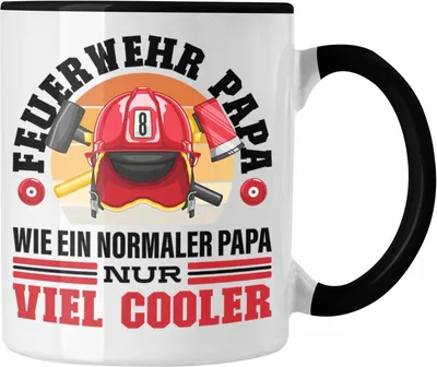 Produktbild von Trendation - Feuerwehr Papa Tasse Geschenk Feuerwehrmann Lustiger Spruch Vatertag (Schwarz)