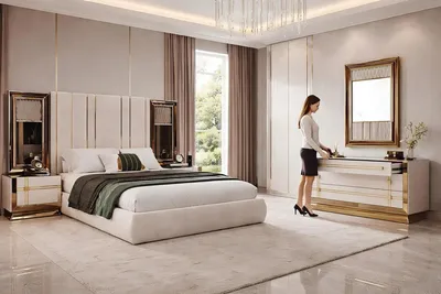 Produktbild von Schlafzimmer Set mit Bett Nachttischen und Schminktisch im modernen Design