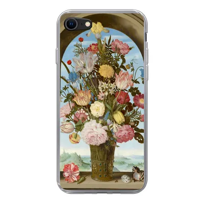 Produktbild von MuchoWow® Handyhülle Schutzhülle Hülle für iPhone SE 2022 Vase mit Blumen in einem Fenster - Gemälde von Ambrosius Bosschaert dem Älteren Silikon Softcase Handy Hülle - Schutzhülle