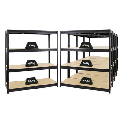 Produktbild von Mega Deal | 5x Schwerlastregal DINO | HxBxT 180x160x60cm | 4 MDF-Platten-Ebenen 6,5 mm | Fachlast 600kg | Schwarz