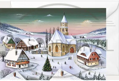 Immagine prodotto di Biglietto di Natale pieghevole "Una domenica di Avvento", decorato con cura, 38x26 cm