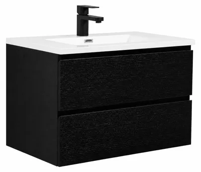 Produktbild von Badplaats Badmöbel Set mit Waschbecken und Unterschrank Angela 80 x 48 cm Schwarz Holz - Waschbeckenunterschrank mit Soft-Close und Waschbecken, Vorgemontiert
