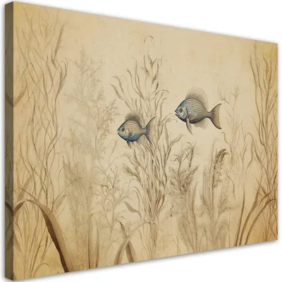 Produktbild von Leinwandbild Boho-beige-Fische 100x70 Feeby Beige bild für die wand bereit zum aufhängen