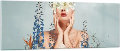 Produktbild von Bilder auf glas - Einteilig - Surreal Frau Blumen - 140x50cm - Glasbilder - Wandbilder - Bilder - zum Aufhängen bereit - Wanddekoration aus Glas - Glas Bilder - Wandbild auf Glas - GAB140x50-4818