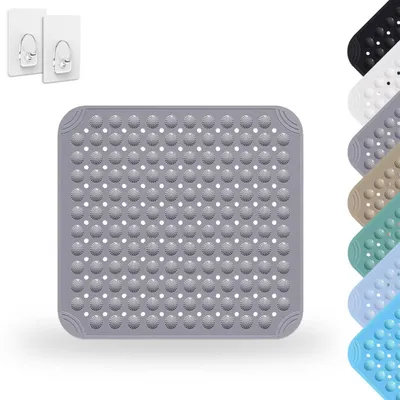 Image de Tapis de douche antidérapant, 48 x 48 cm, PVC gris, avec ventouses et crochets